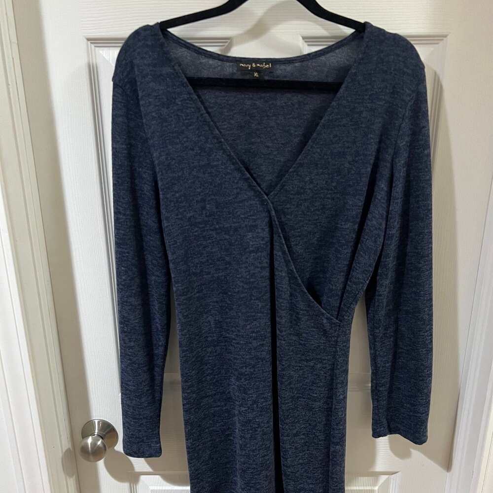 Mary & Mabel - Navy Sweater Wrap Dress (Size XL)